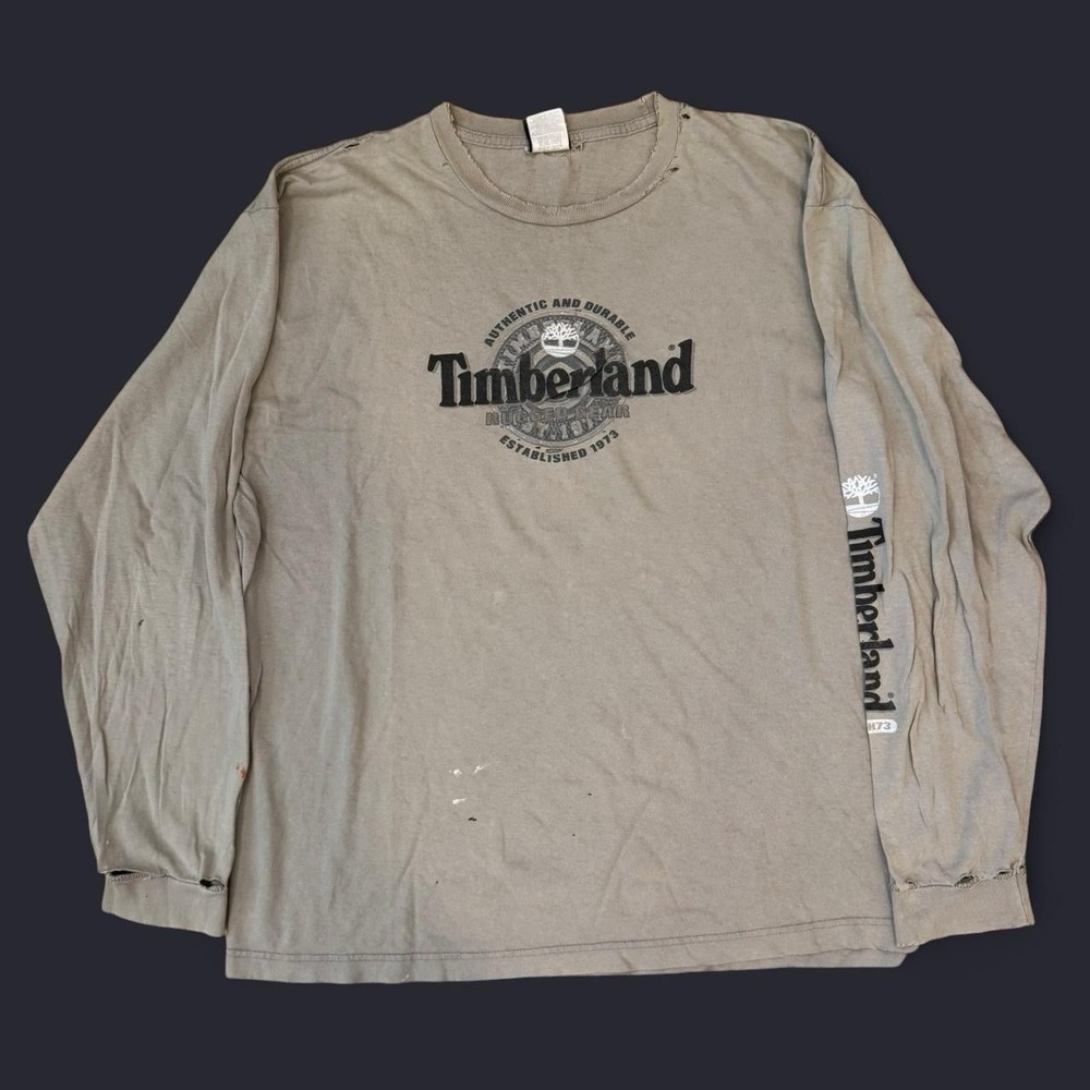 Vintage Timberland Thrashed Distressed Long Sleeve Shirt Men's Large Grunge Y2K